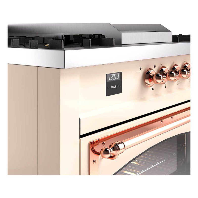 ILVE Nostalgie II Noblesse 60 in Dual Fuel Range 7 Burner, Griddle, Frenchtop, Antique White/Copper, Natural Gas