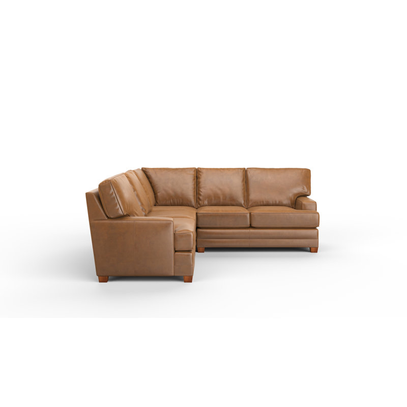 Lanier 2x2 100% Full Top Grain Leather Sectional, Steeplechase Saddle Genuine Leather, 37" H x 94" W x 38" D