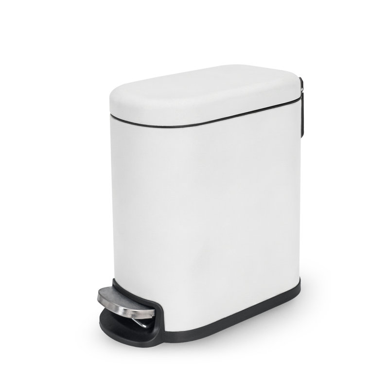 Poubelle à pédale rectangulaire 1,3 gallon Acento Linea avec couvercle à fermeture douce, seau intérieur amovible et pédale, blanc doux au toucher