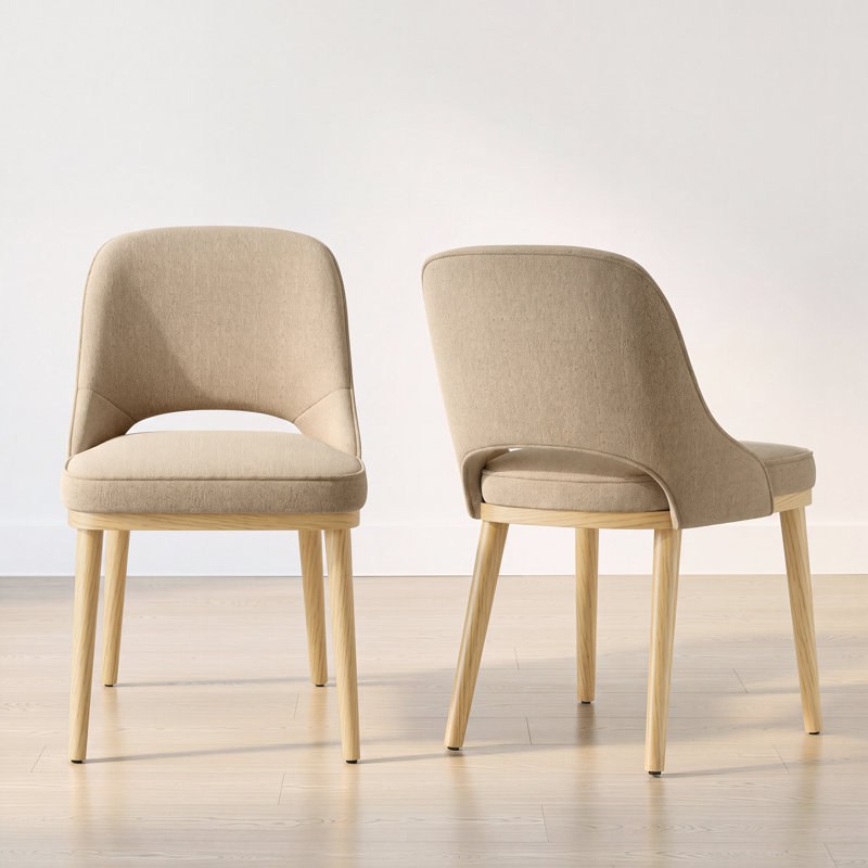 Chenille Upholstered Dining Chair With Solid Wood Legs, 2, Camel