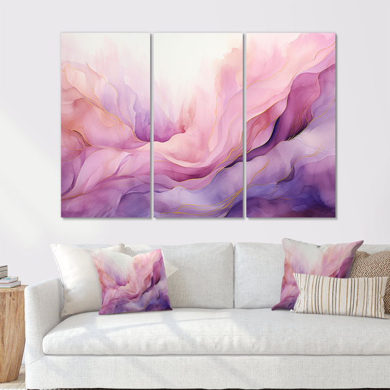 «Tuba Terrain Mountainous Mauve II», ensemble d'art sur toile à l'encre liquide, Toile tendue, H 40 po x l 60 po x P 1 po