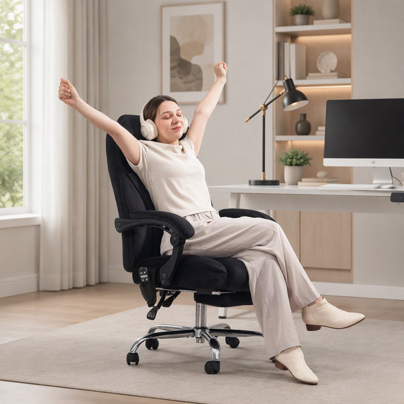Fauteuil de bureau massant Vinsetto Executive avec siège chauffant, hauteur réglable et repose-pieds rétractable pour un confort optimal