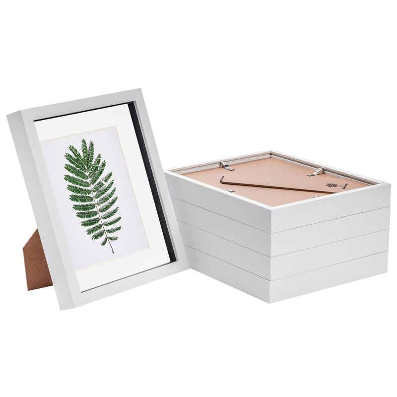 Nicola Spring - 3D Box Photo Frames - 8 x 10" with 5 x 7" Mount, White/White