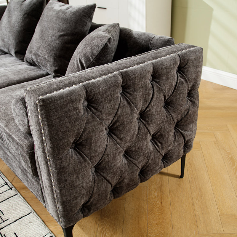 Canapé modulaire en L avec rangement convertible, tissu chenille, accoudoir carré, canapé moderne, 3 places, dossier gris foncé, gris et facilité