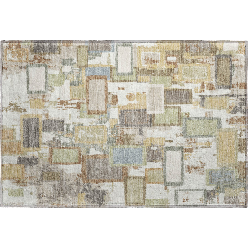 Premium Machine Washable Mayfield AMF2246 Geometric Rug, 1'8" x 2'6", Ivory