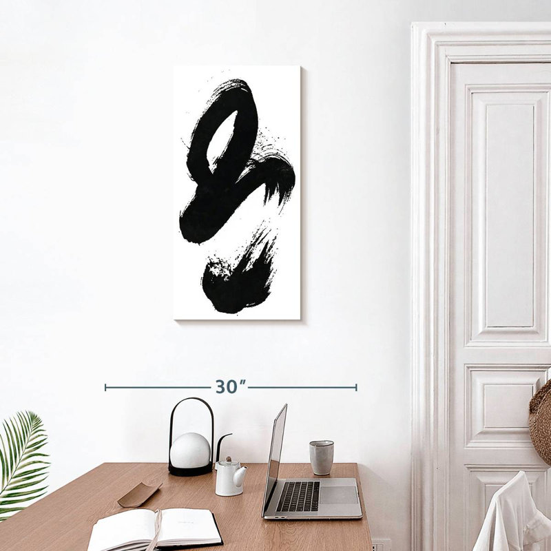 Coup de pinceau tourbillonnant noir, H 30 po x l 15 po
