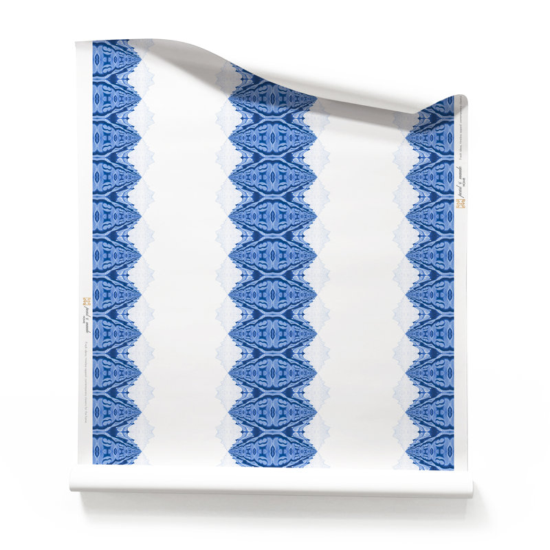 Lou | Papier peint à rayures surréelles, Bleu / blanc