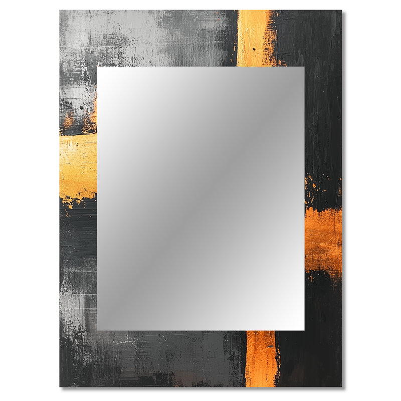 Black And Gold Converge Dream I - Line Art Unique Wall Mirror, Gold Mirror, Printed Metal Art, 40" x 30"