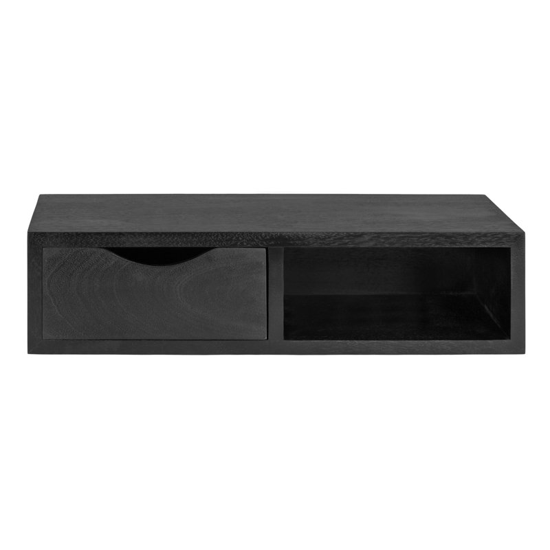 Byata Floating Wall Shelf Side Table with Drawer, Black