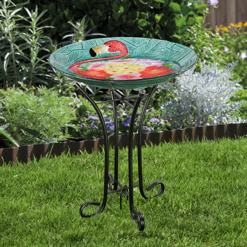 17.8" Fusion Glass Birdbath with Metal Stand