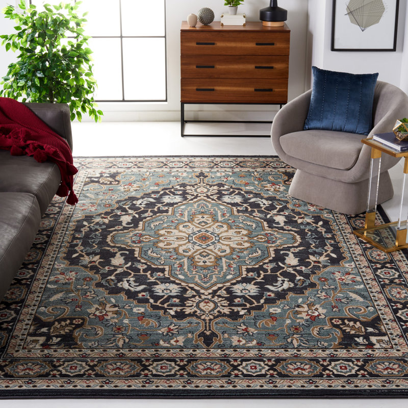 Tapis performance oriental Klose, Rectangulaire 8 pi x 10 pi, Teal/Black
