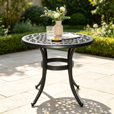 24" Outdoor Side Table, Cast Aluminum All-Weather Patio Side Table for Outside, Porch, Balcony, Patio, Black