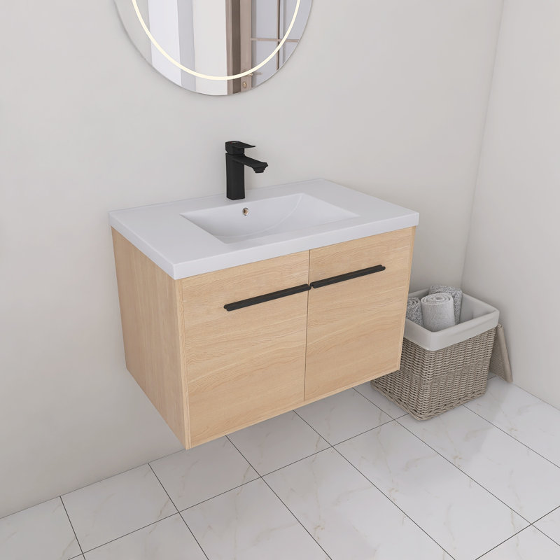  Lavabo de meuble-lavabo mural simple 30 po, en résine, 2 portes à fermeture en douceur Abdurahmon, 30