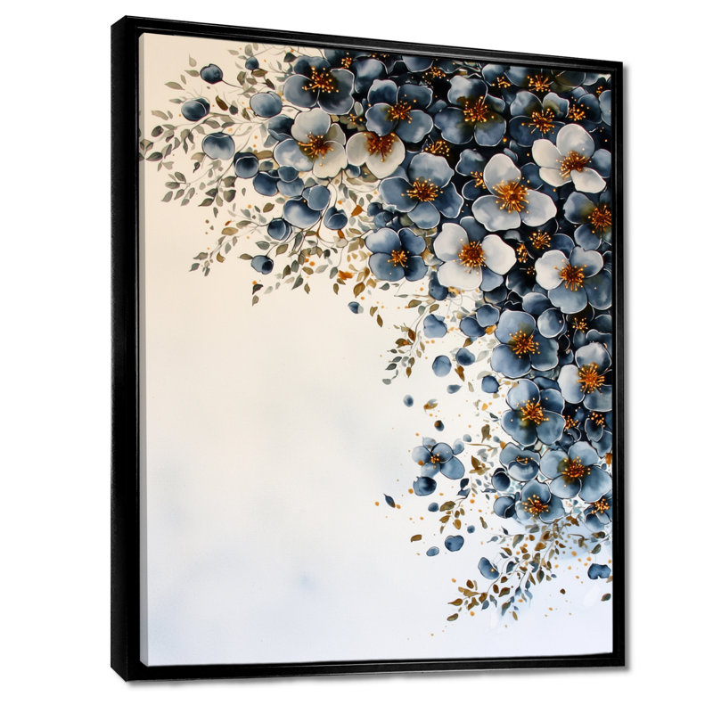 Botanical Celestial Bloom In Winter I - Abstract Botanicals Wall Art, 20" H x 12" W, Floater Framed Print, Black