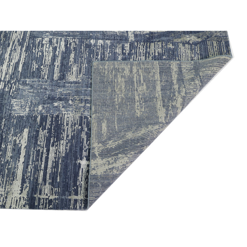 Hand Knotted Area Rug in Blue/Gray, Rectangle 9' x 12'