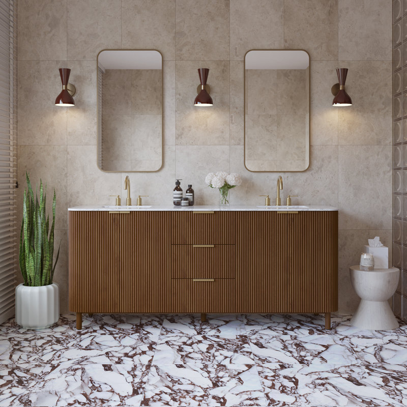 Nova 78"  Double Sink Bathroom Vanity with Carrara Marble Countertop