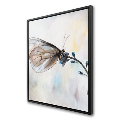 Papillon sur fleurs bleues - Toile encadrée, décoration intérieure