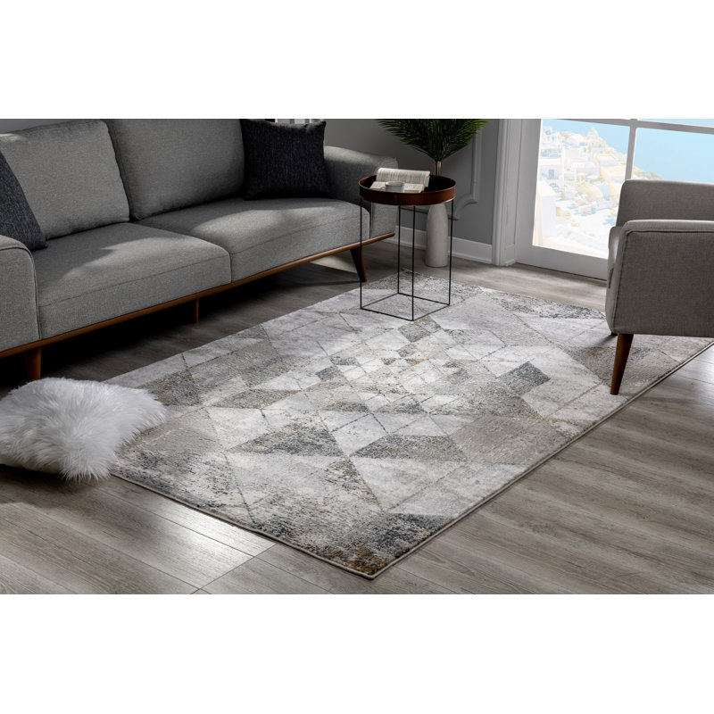 Tapis gris à motif géométrique Bompadre, Rectangle 3 pi 9 po x 5 pi 6 po
