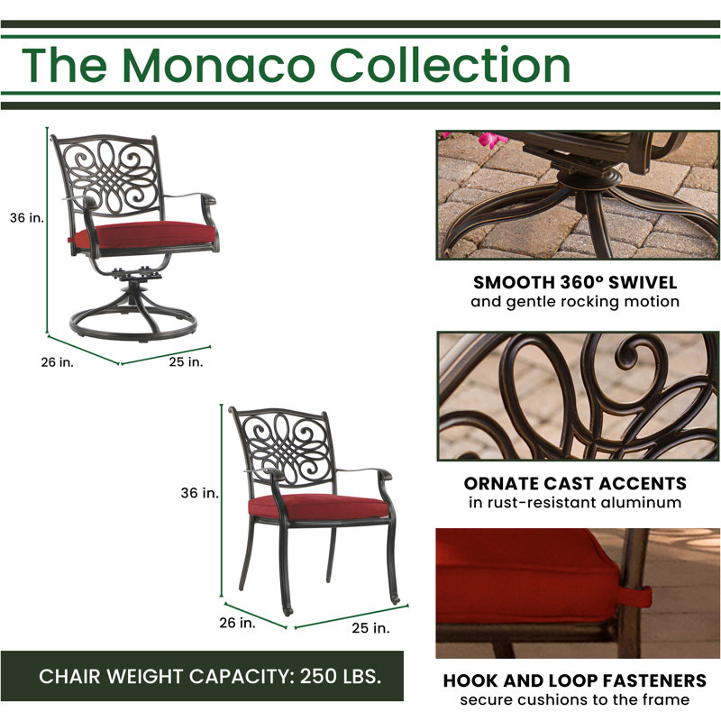 Monaco Bronze 6-Person Outdoor Dining Set with Red Cushions and Porcelain Tile Table