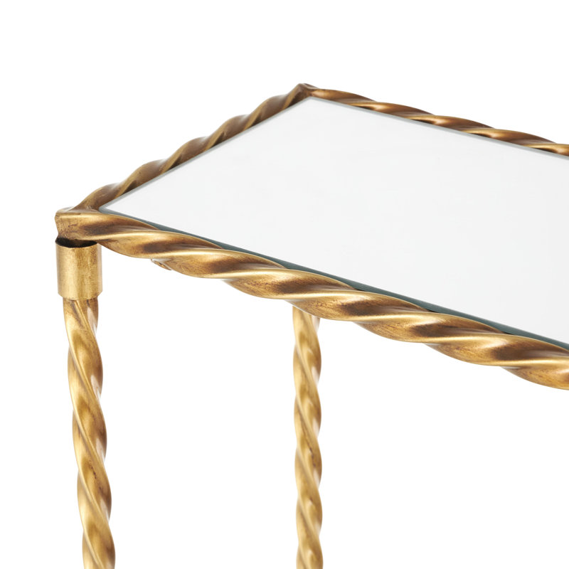 Zanilah Metal Twisted Rope Inspired 1 Shelf Gold Console Table with Mirrored Top and Shelf