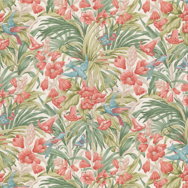 Original Brantwood Trumpet Flowers 100% Cotton Performance Fabric, Red/Green