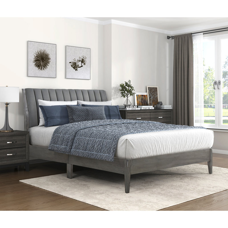 Lit plateforme moderne en velours 1pc avec pieds en bois massif, lit dans une boîte, Très grand lit