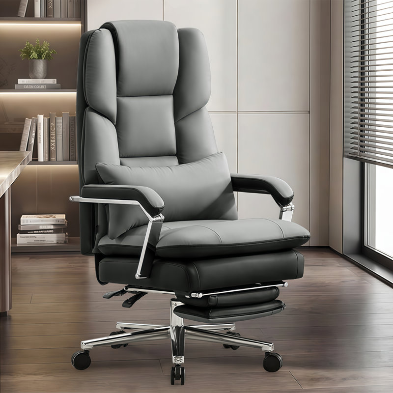 Fauteuil de direction double rembourré avec repose-pieds, Gris