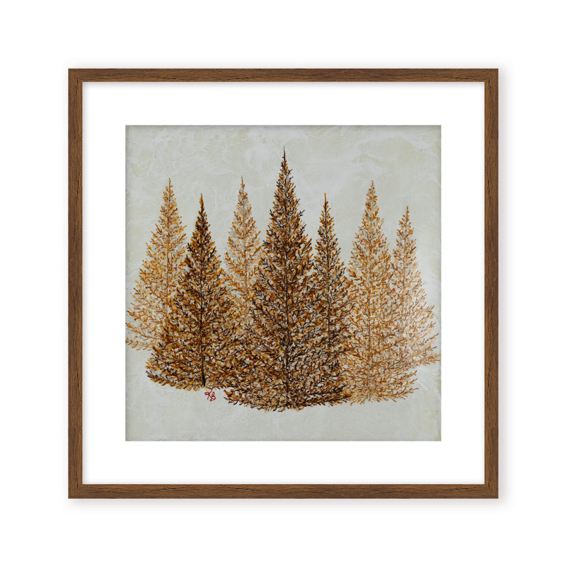 Nature Inspired "Gilded Pines" Canvas Wall Art By , 30" H x 30" W, Framed Print, Black