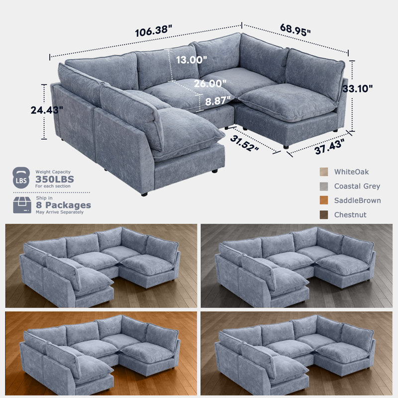 Canapé modulaire surdimensionné à 5 places l 106,38 po Heffernan, Chenille gris-bleu
