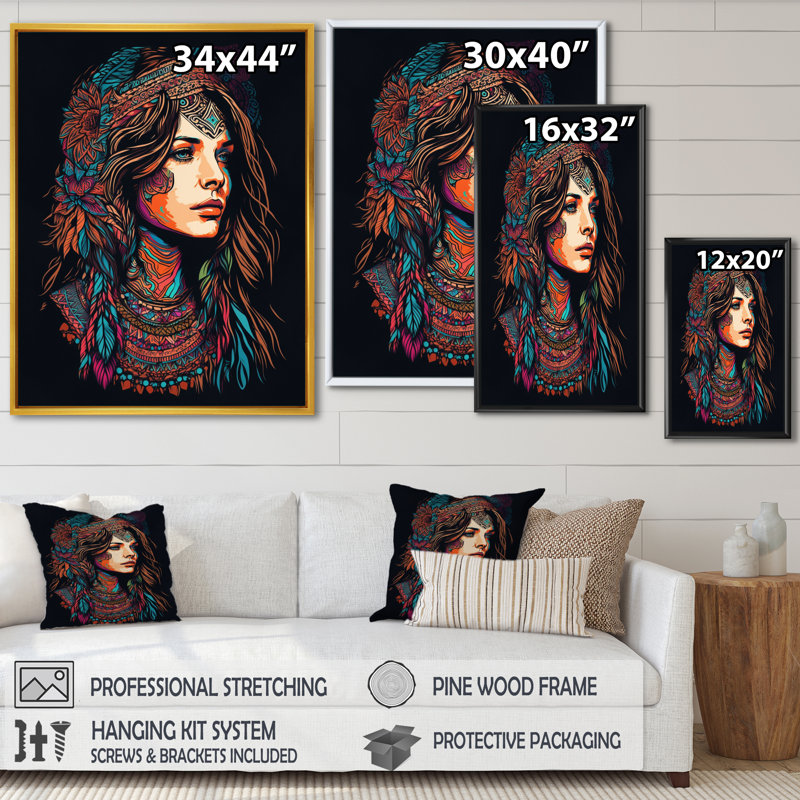 «Contemporary Bohemian Woman I» sur toile, H 20 po x l 12 po x P 1 po, Cadre flottant noir