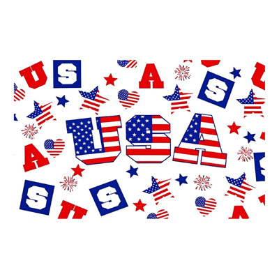 USA Letter Star Memorial Day 60 x 120 in Scalloped Edge Rectangular Table Cloth for Parties