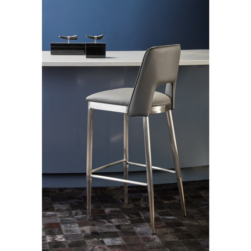Eminence Upholstered Counter Stool with Metal Frame, Silver, Grey
