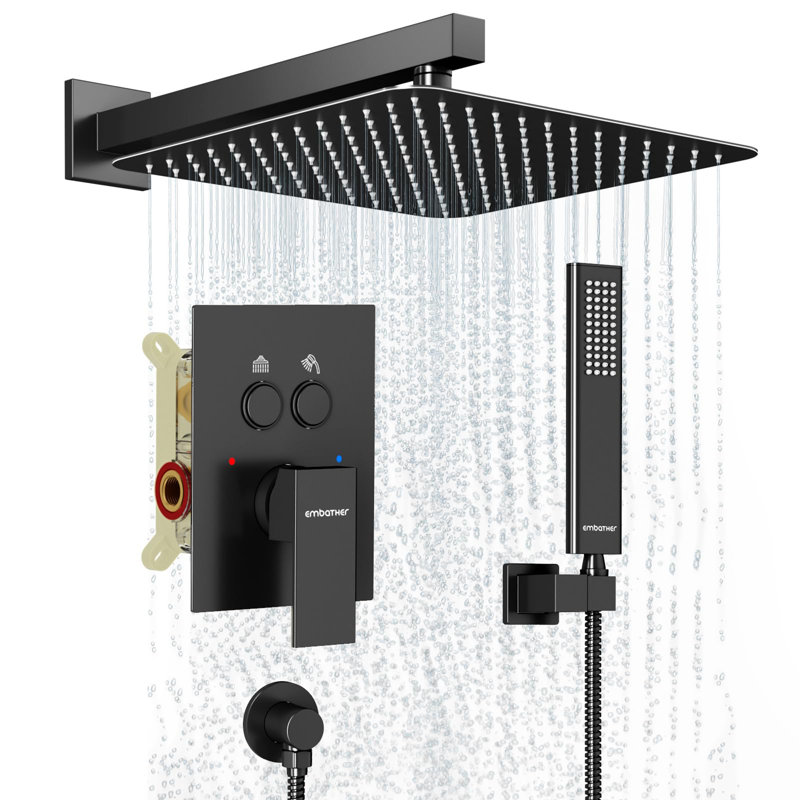 12 Inch Shower Faucet Set With Push-Button, Matte Black
