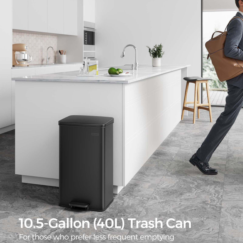 Black Stainless Steel Rectangular Pedal Trash Can with Soft Close Lid