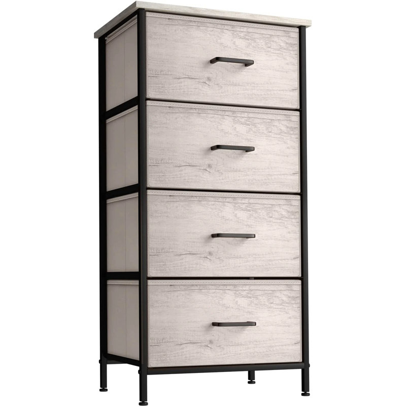 Sorbus 4 Drawers Chest Nightstand with Steel Frame, Wood Top, & Fabric Bins, Beige
