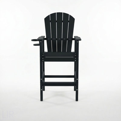 HDPE Bar Height Adirondack Chair With Cup Holder, All-Weather Outdoor Patio Bar Chair With Armrests 1 Piece, Chair