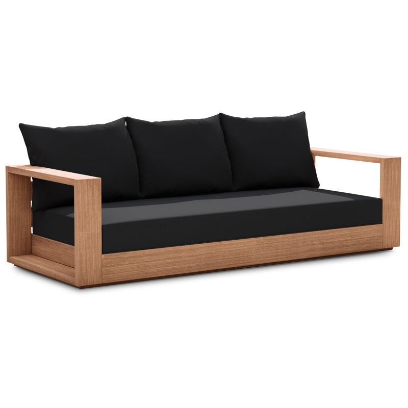 Tulum 87'' Wide Teak Patio Sofa with Cushions, Black