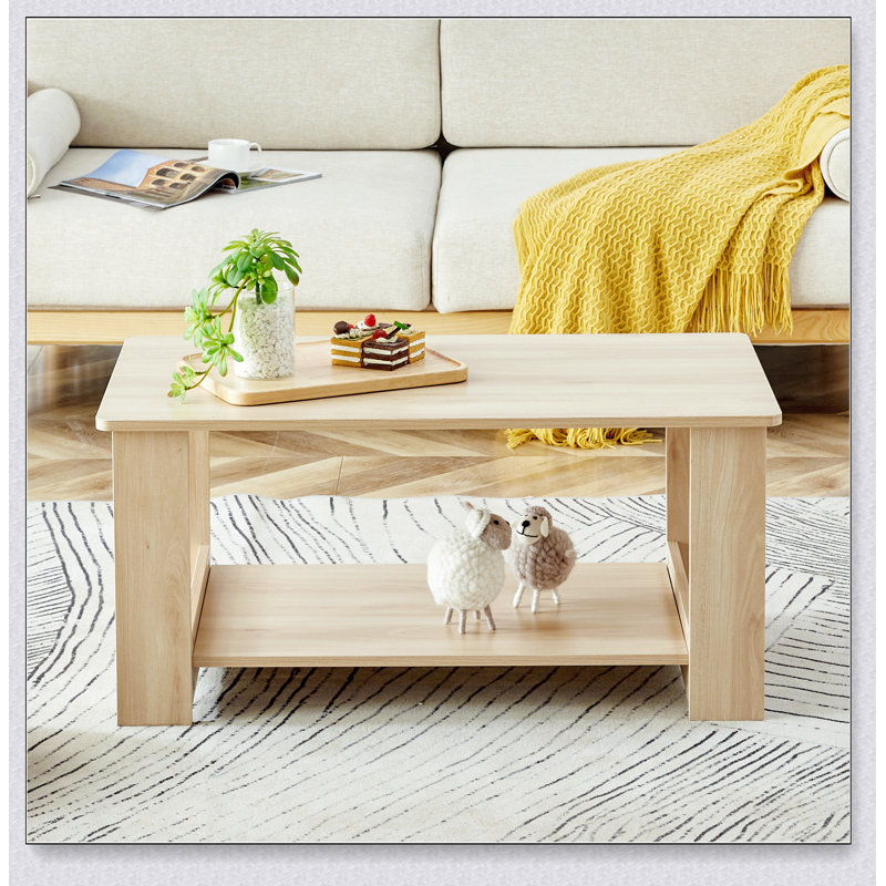 Rectangular Coffee Table with Glass Table Topand Shelf