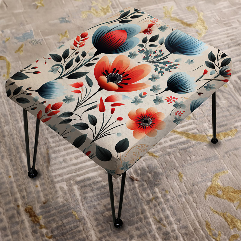 Retro Teal And Red Flair Gardens Serenity - Floral Rectangle Ottoman