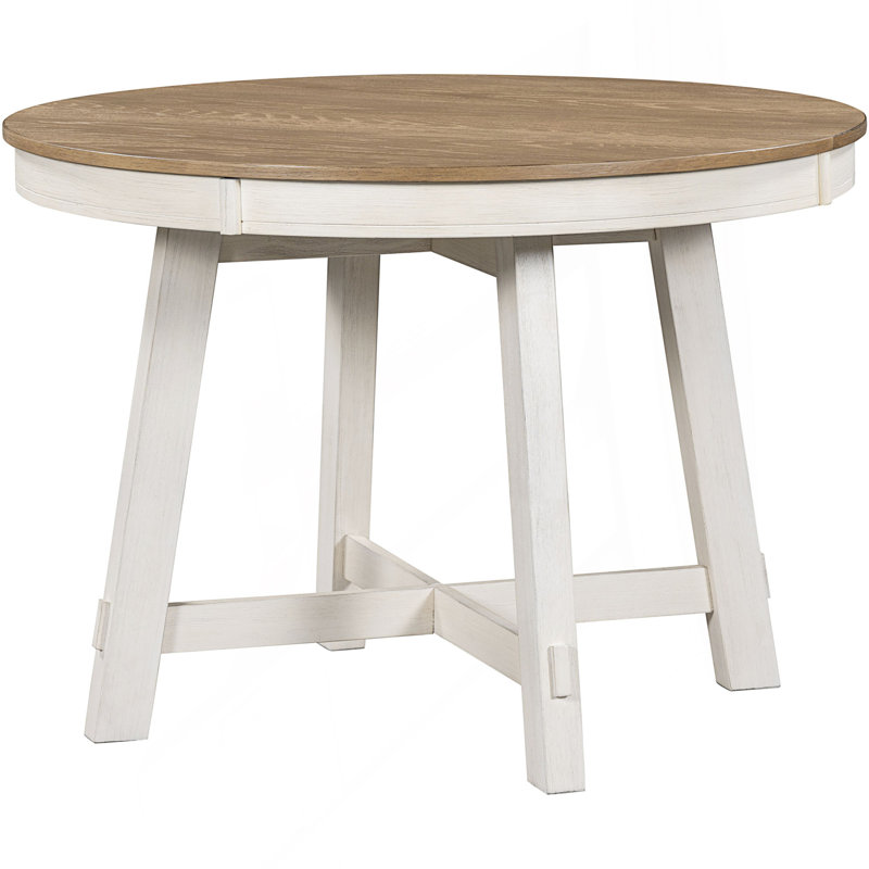 Table de salle à manger extensible Farmhouse, Blanc antique / bois de chêne naturel