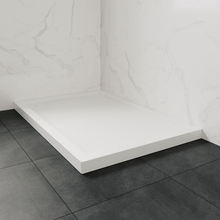 OVE Decors 60-In W X 34-In D Shower Base Pan Rectangle, Hidden Side Drain, White Acrylic, Reversible Design