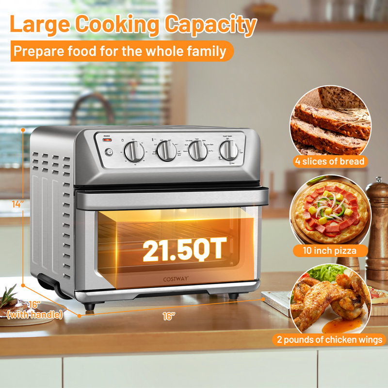 Silver 21.5QT 1800W Air Fryer Toaster Oven with Recipe Book