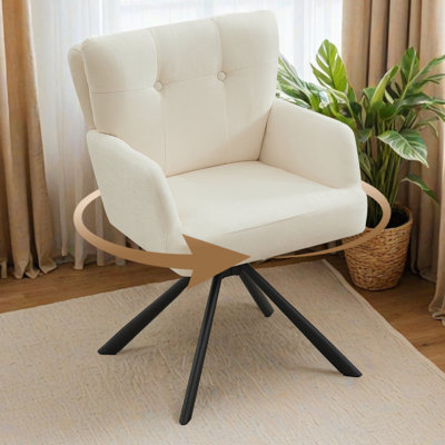 Modern Upholstered Swivel Armchairs with Tufted Back, Metal Legs by George Oliver