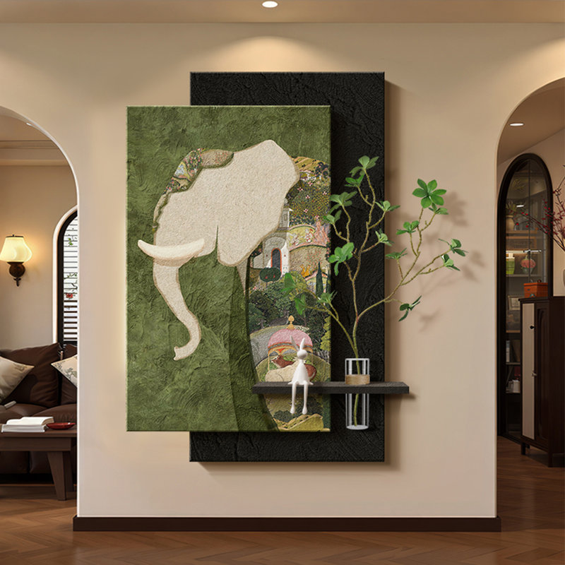 Art mural noir et vert en grès, H 47,24 po x l 31,5 po