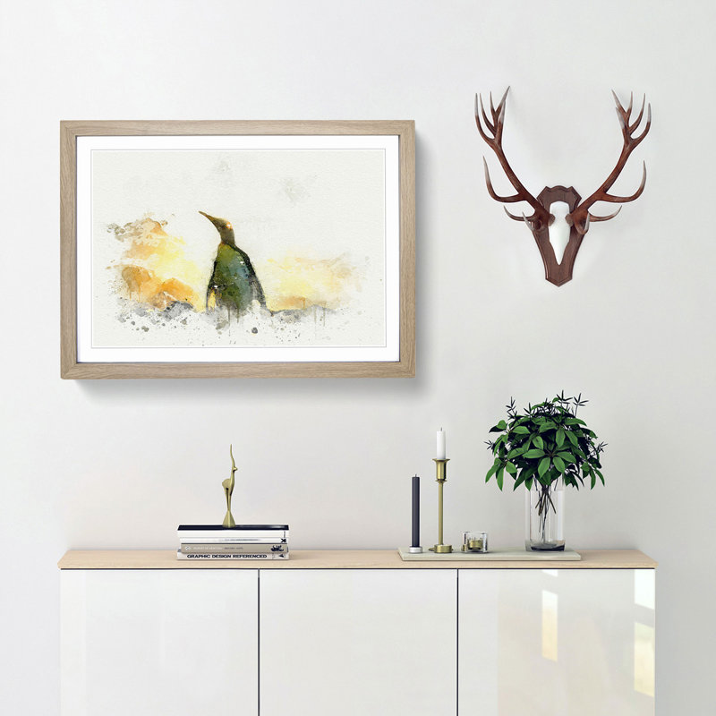 King Penguin in Abstract - Framed Print, 50cm H x 76cm W x 2cm D, Oak