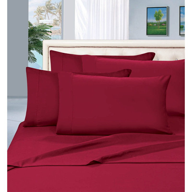 Ensemble de draps soyeux en microfibre avec drap-housse et taies d'oreiller, Bourgogne, Très grand lit