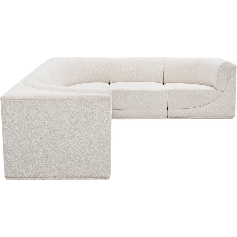 Ollie 6 - Piece Upholstered Sectional, Cream Boucle Fabric