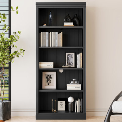 5 Wood Bookcase With Led  834 Tall Adjustable Shelves For BooksMovies Black Storage OfficeBathroom Strip BooksMovies BedroomStudy