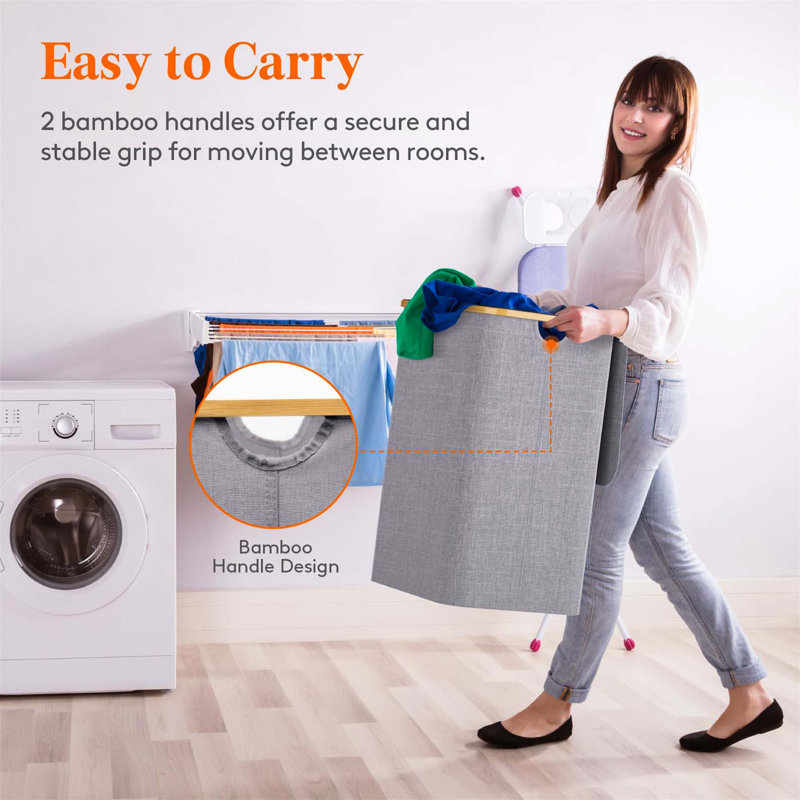 Bhargava Fabric Laundry Hamper with Handles, Grey, 70 x 53 x 40