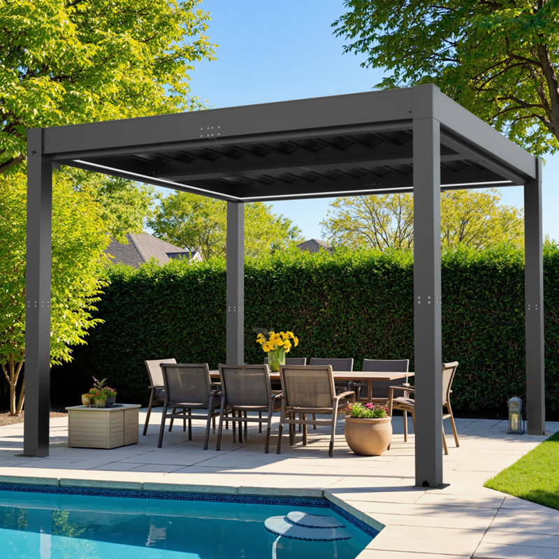 10 pi. L 10 pi. D Pergola en aluminium avec toit à persiennes réglable motorisé